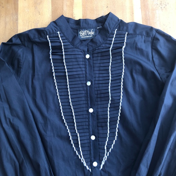 Vintage Bob Mackie Black and White Accordion Tuxedo Shirt Ruffles Pearl Pleated - Picture 2 of 11